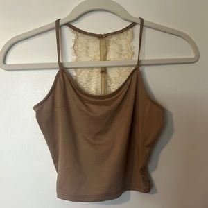 Bear dance golden tan lace back crop top